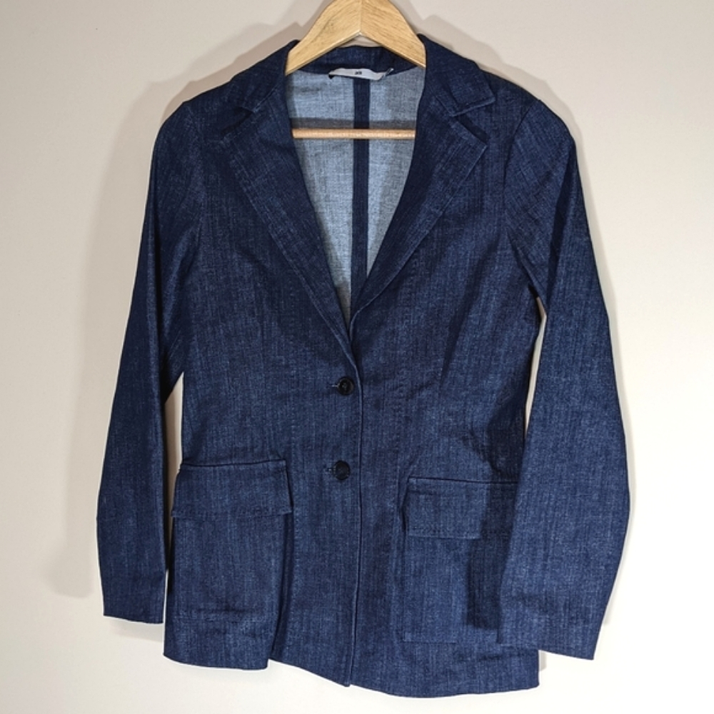 jarbo Women's Dark Wash Navy Denim Blazer Jacket Size 36 (6)